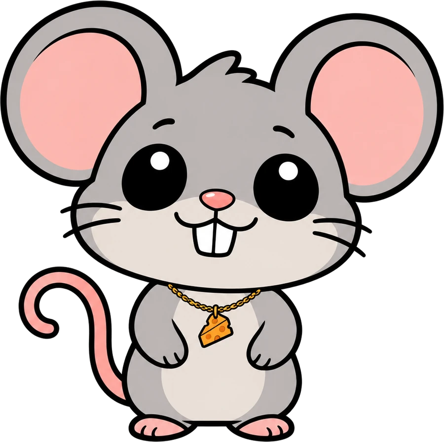 Cheddy, a cartoon mouse with a cheddar necklace